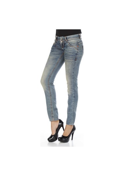 Cipo&Baxx CBW-0347 Dekoratif Dikişli Eski Slim Fit Bayan Pantolon