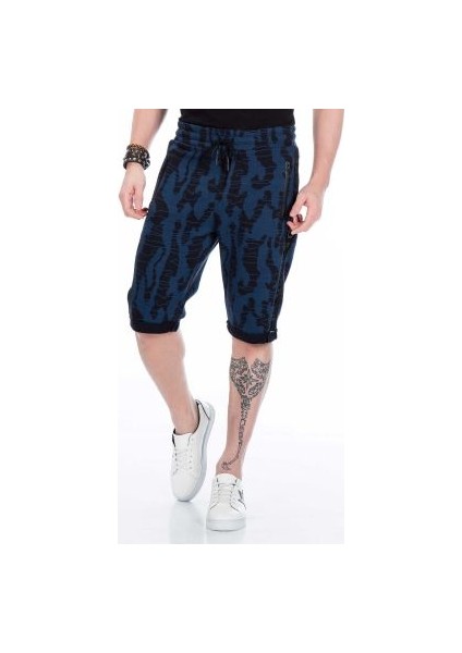 Cipo&Baxx CK167 İndigo Mavi Siyah Erkek Capri Şort Eşofman