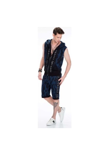 Cipo&Baxx CK167 İndigo Mavi Siyah Erkek Capri Şort Eşofman