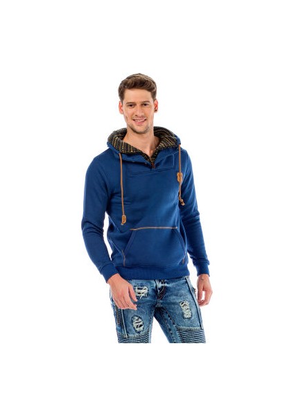 Cipo&Baxx C44200 Çift Kat Yaka Cepli Mavi Erkek Sweatshirt