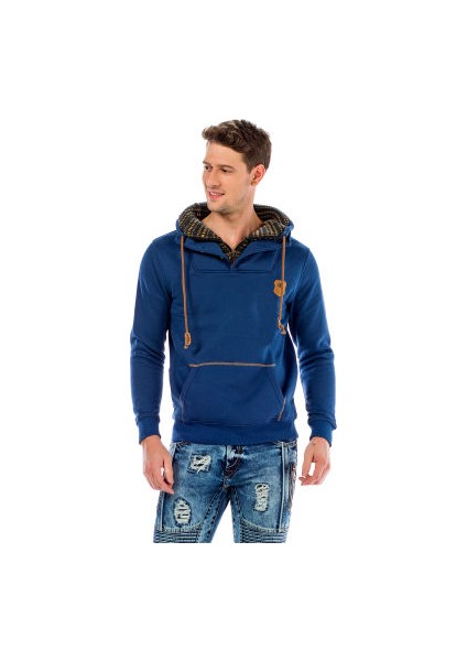 Cipo&Baxx C44200 Çift Kat Yaka Cepli Mavi Erkek Sweatshirt