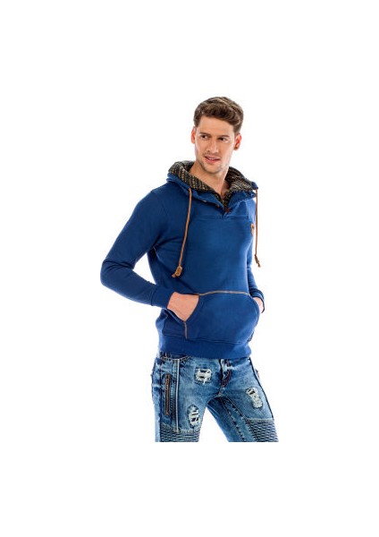 Cipo&Baxx C44200 Çift Kat Yaka Cepli Mavi Erkek Sweatshirt