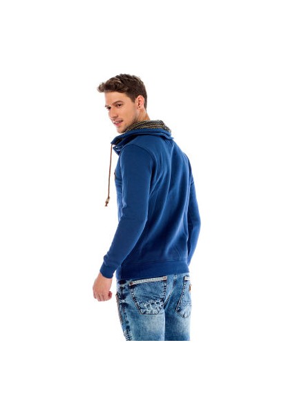 Cipo&Baxx C44200 Çift Kat Yaka Cepli Mavi Erkek Sweatshirt