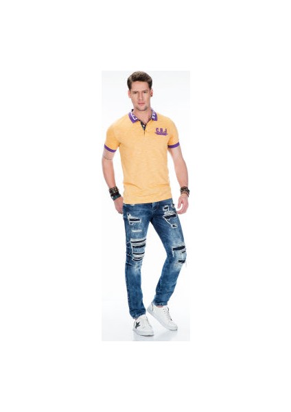 Cipo&Baxx CT416 Polo Yaka Nakışlı Slim Fit Sarı Erkek Tişört modelleri