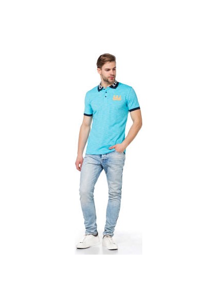 Cipo&Baxx CT416 Polo Yaka Nakışlı Dar Kalıp Mavi Erkek Tişört modelleri
