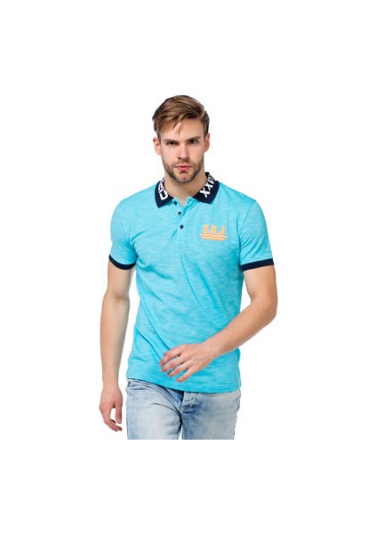 Cipo&Baxx CT416 Polo Yaka Nakışlı Dar Kalıp Mavi Erkek Tişört fırsatları