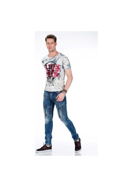 Cipo&Baxx CT410 Kurukafa Life Trap Baskılı Slim Fit Erkek Tişört indirimleri
