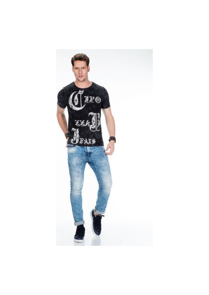 Cipo&Baxx CT398 Büyük Harfler Yazılı Siyah Slim Fit Erkek Tişört fiyatları