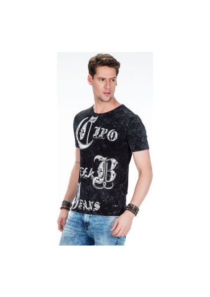 Cipo&Baxx CT398 Büyük Harfler Yazılı Siyah Slim Fit Erkek Tişört modelleri