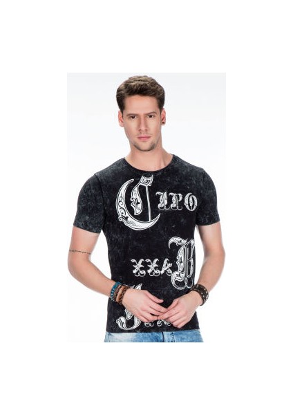 Cipo&Baxx CT398 Büyük Harfler Yazılı Siyah Slim Fit Erkek Tişört fırsatları