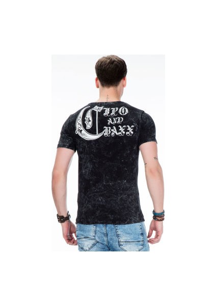 Cipo&Baxx CT398 Büyük Harfler Yazılı Siyah Slim Fit Erkek Tişört indirimleri