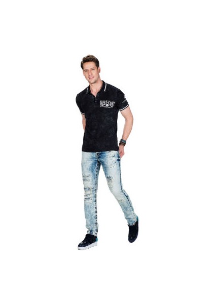 Cipo&Baxx CT381 West Coast Baskılı Polo Yaka Siyah Erkek Tişört
