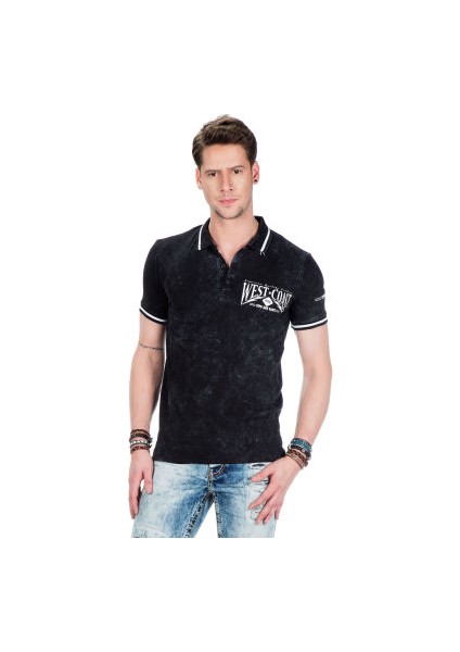 Cipo&Baxx CT381 West Coast Baskılı Polo Yaka Siyah Erkek Tişört modelleri
