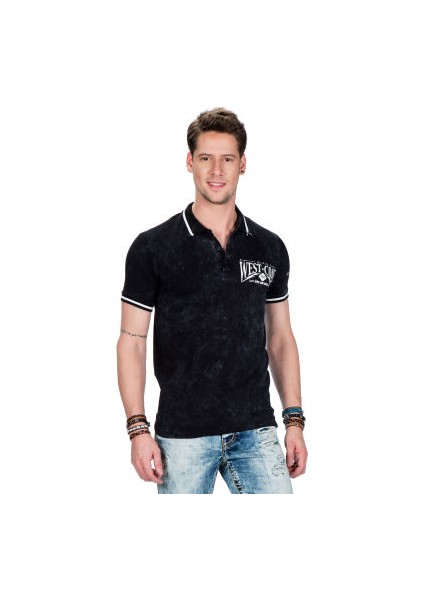 Cipo&Baxx CT381 West Coast Baskılı Polo Yaka Siyah Erkek Tişört fırsatları