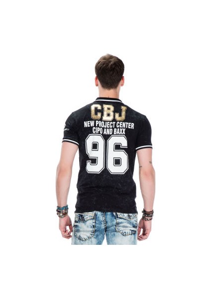 Cipo&Baxx CT381 West Coast Baskılı Polo Yaka Siyah Erkek Tişört indirimleri