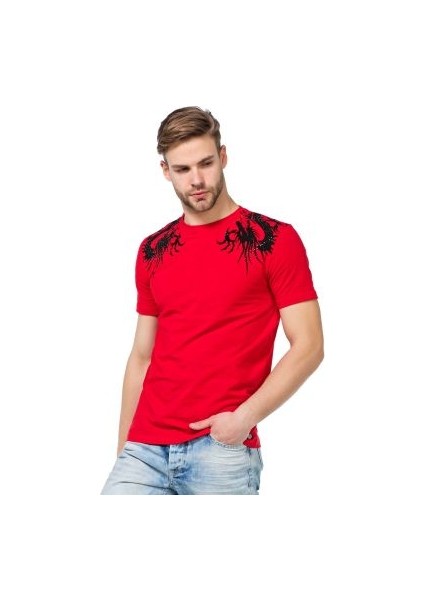 Cipo&Baxx CT376 Yakuza Ejderha Kırmızı Siyah Baskılı Slim Tişört
