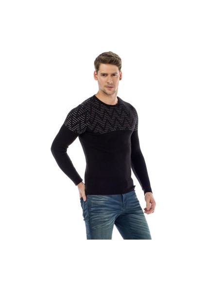 Cipo&Baxx CP170 Bisiklet Yaka Zikzak Desenli Slim Triko Kazak modelleri