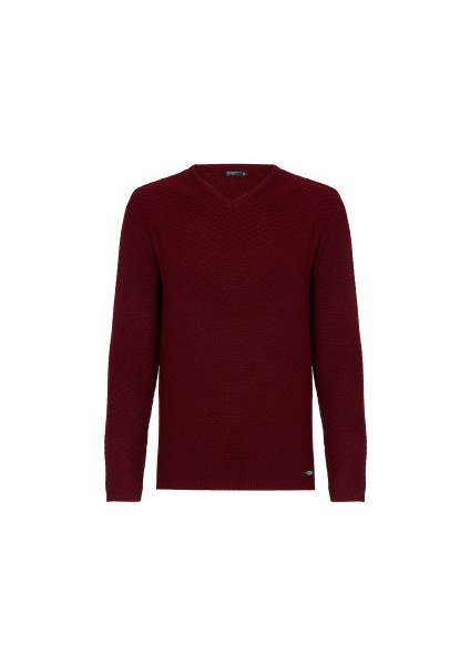 Cipo&Baxx CP169 V Yaka Slim Fit Düz Bordo Erkek Triko Kazak