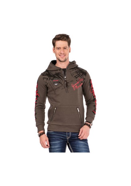 Cipo&Baxx CL334 Haç Kanat Baskılı Kışlık Yeşil Erkek Sweatshirt