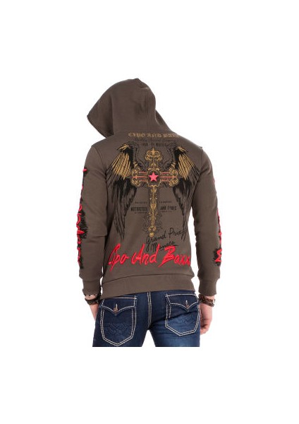 Cipo&Baxx CL334 Haç Kanat Baskılı Kışlık Yeşil Erkek Sweatshirt