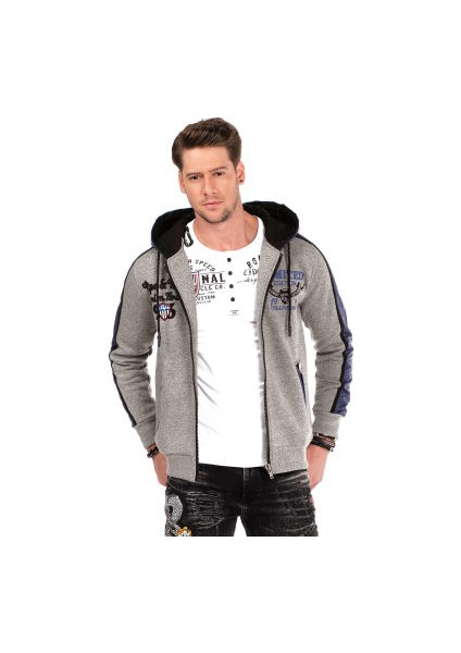 Cipo&Baxx CL312 Kapşonlu Kalın Kışlık Gri Erkek Sweatshirt