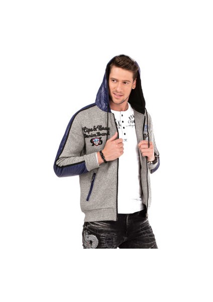 Cipo&Baxx CL312 Kapşonlu Kalın Kışlık Gri Erkek Sweatshirt