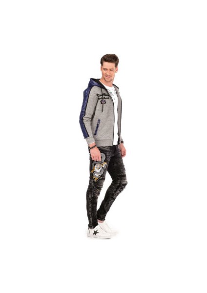 Cipo&Baxx CL312 Kapşonlu Kalın Kışlık Gri Erkek Sweatshirt