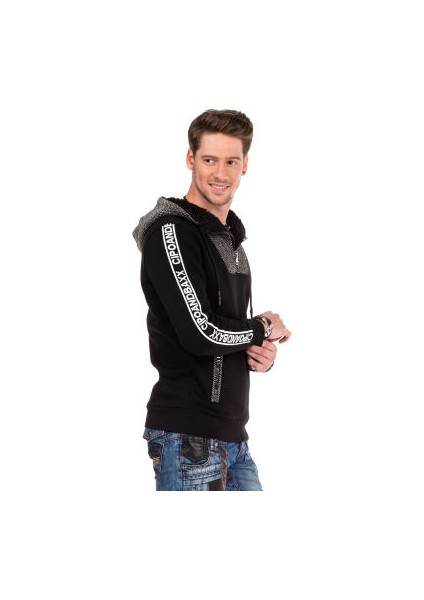Cipo&Baxx CL311 Kapşonlu Yakası Fermuarlı Siyah Erkek Sweatshirt