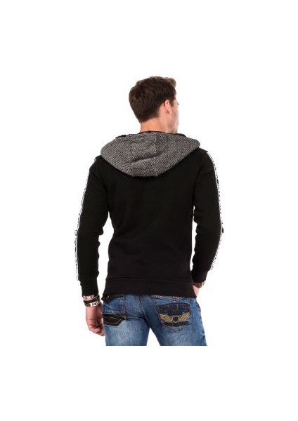 Cipo&Baxx CL311 Kapşonlu Yakası Fermuarlı Siyah Erkek Sweatshirt