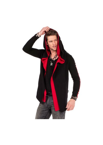 Cipo&Baxx CL306 Kapşonlu Salaş Kırmızı Siyah Erkek Sweat Hırka
