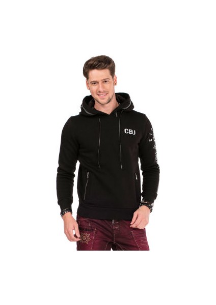 Cipo&Baxx CL303 Baskılı Kapşonlu Siyah Erkek Hodie Sweatshirt