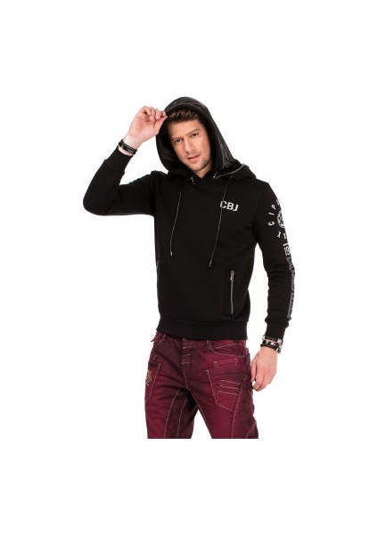 Cipo&Baxx CL303 Baskılı Kapşonlu Siyah Erkek Hodie Sweatshirt