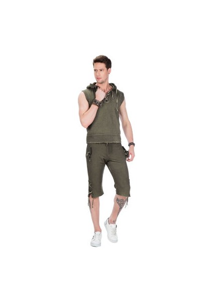 Cipo&Baxx CL298 Kapşonlu Cepli Yeşil Erkek Sweatshirt Spor Atlet