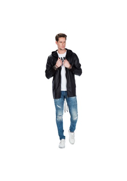 Cipo&Baxx CL295 Düz Siyah Cepli Erkek Uzun Sweatshirt Ceket