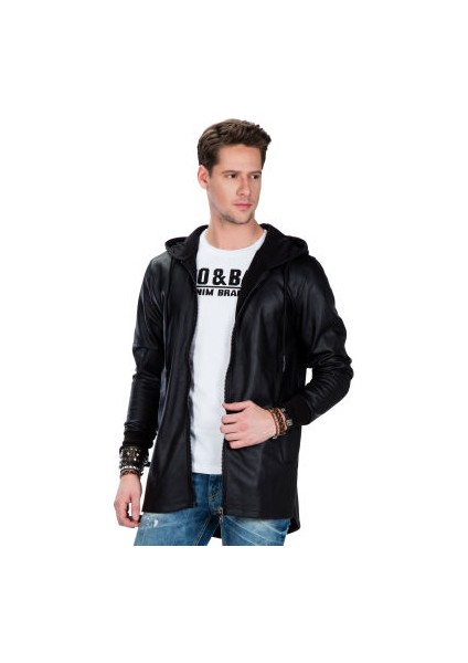 Cipo&Baxx CL295 Düz Siyah Cepli Erkek Uzun Sweatshirt Ceket