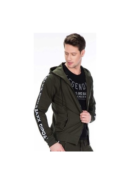 Cipo&Baxx CL292 Yeşil Kapşonlu Spor İçin Rahat Erkek Sweatshirt
