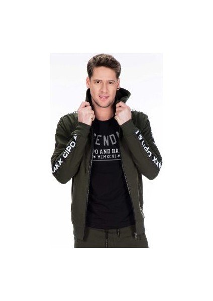 Cipo&Baxx CL292 Yeşil Kapşonlu Spor İçin Rahat Erkek Sweatshirt