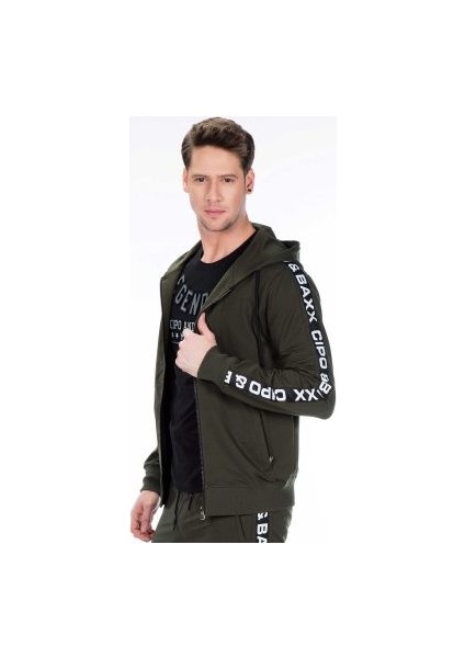 Cipo&Baxx CL292 Yeşil Kapşonlu Spor İçin Rahat Erkek Sweatshirt