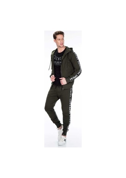Cipo&Baxx CL292 Yeşil Kapşonlu Spor İçin Rahat Erkek Sweatshirt