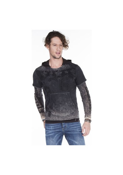 Cipo&Baxx CL279 Kapşonlu Cepli Yırtık Rally Erkek Sweatshirt