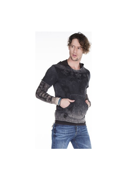 Cipo&Baxx CL279 Kapşonlu Cepli Yırtık Rally Erkek Sweatshirt