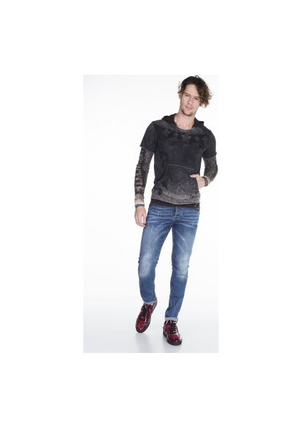 Cipo&Baxx CL279 Kapşonlu Cepli Yırtık Rally Erkek Sweatshirt