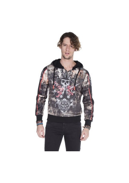 Cipo&Baxx CL272 Kurukafa Baskılı Cepli Erkek Siyah Sweatshirt