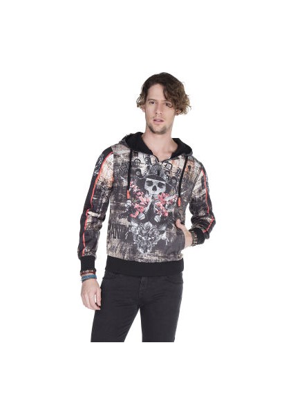 Cipo&Baxx CL272 Kurukafa Baskılı Cepli Erkek Siyah Sweatshirt