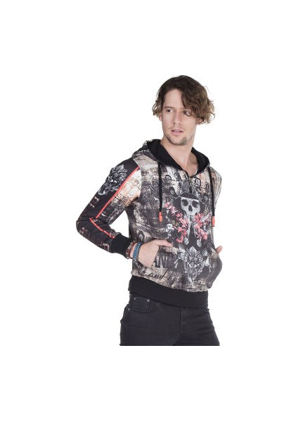 Cipo&Baxx CL272 Kurukafa Baskılı Cepli Erkek Siyah Sweatshirt