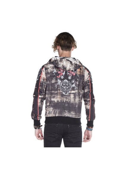 Cipo&Baxx CL272 Kurukafa Baskılı Cepli Erkek Siyah Sweatshirt