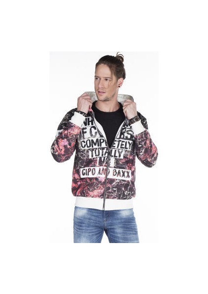 Cipo&Baxx CL270 Yazı Baskılı Siyah Gri Erkek Kapşonlu Sweatshirt
