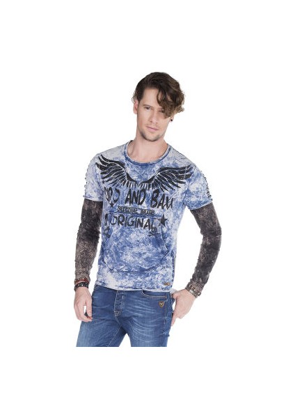 Cipo&Baxx CL265 İki Katlı Kollu Yıkamalı Mavi Erkek Sweatshirt