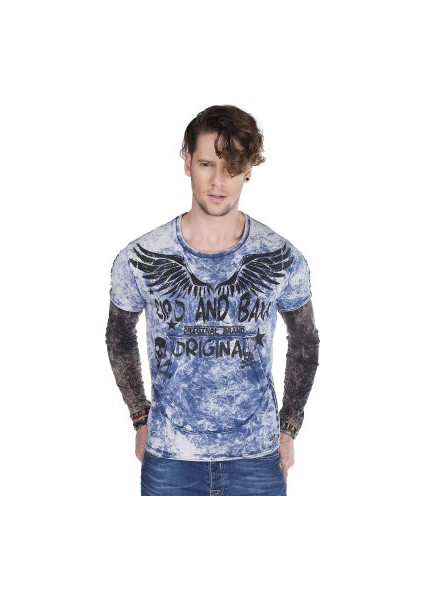 Cipo&Baxx CL265 İki Katlı Kollu Yıkamalı Mavi Erkek Sweatshirt