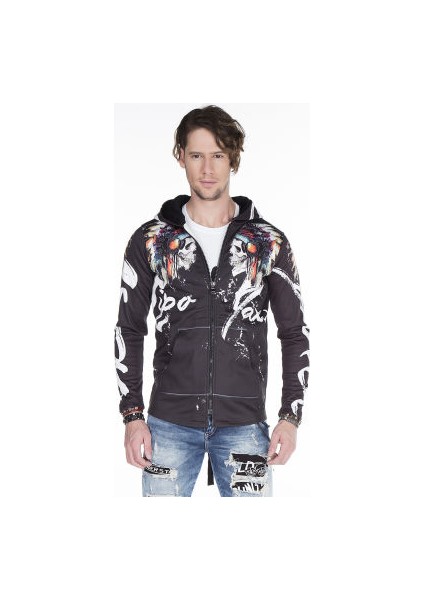 Cipo&Baxx CL263 Kızılderili Kapşonlu Siyah Erkek Sweatshirt